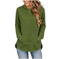 thumbnail image 2 of Inverlee Side Split Curved Hem Pullover Hoodies Solid Drawstring Hood Front Kangaroo Pocket Loose Daily Long Sleeve SweatshirtsArmy Green(S-XXL), 2 of 6