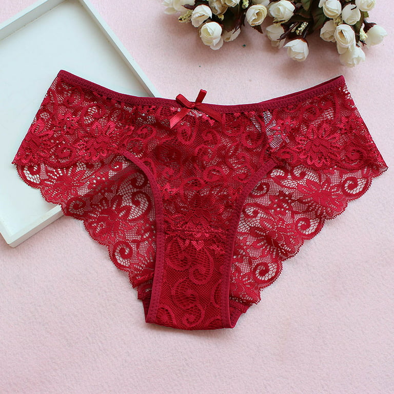 HKEJIAOI Underwear for Women Women's Underwear Lace Bow Bikini Panties  Pearl Silky Comfy Lace Brife 