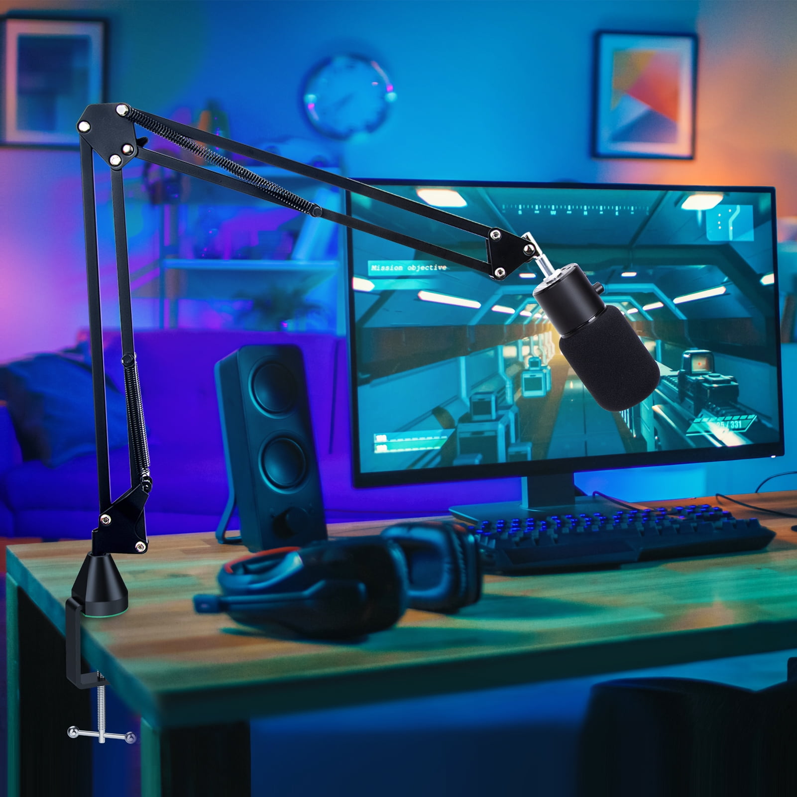 YOUSHARES Razer Seiren X Wall Mount Boom Arm - Wall Mount Microphone Holder for Razer Seiren X Mic, Vertical Surface Mount and Freely Swiveling Metal Wall Mount Clip Suitable for Saves the Desk Space