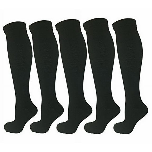 5 Pair Pack Knee-High Youth Compression Socks for Athletics; Basketball, Baseball, Softball, Soccer, Football, Running, Cross Country, MTB, Sports. Gift Set; All Black, Small-Fits ages 5-8