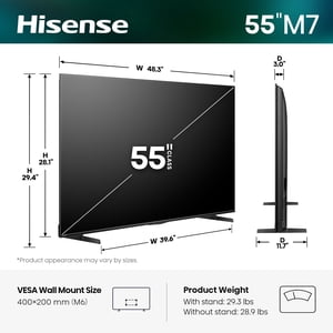 Hisense 55" M7 Series Mini-LED QLED 4K UHD Smart Google TV (55M7QG, 2025 Model) - MiniLED, Hi-QLED, HDR10+, Dolby Vision, Dolby Atmos, AI 4K Upscaler, Game Mode Plus, ALLM, Google Assistant Built-in