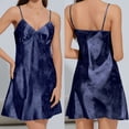 thumbnail image 2 of Feancey Womens Satin Lingerie Nightgown Silky Sleeveless Spaghetti Strap V Neck Sleepshirts Soft Cozy Camisole Mini Dresses Lounge Nightwear Navy S, 2 of 10