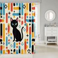 thumbnail image 2 of Manfei Mid Century Black Cat Shower Curtain 72Wx72L, Boho Rectangle Bathroom Curtain, Cream Red Blue, 2 of 5