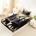 thumbnail image 4 of Castle Fairy Rustic Woodland Bear Twin Sheets 3pcs,Vintage Junle Wildlife Bedding,Tan Black Cream,1 Fitted Sheet, 1 Flat Sheet and 1 Pillowcase, 4 of 6