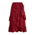 thumbnail image 4 of SGMVNU Women's Ruffle Wrap Midi Skirts Western Cowgirl Skirts Flowy Drawstring High Low Asymmetrical Hem Skirts, Red, Size: S, 4 of 4