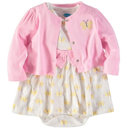 Bon Bebe Girls 0-9 Months Butterfly Cardigan Dress Set (Pink 3-6 Months)