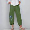 thumbnail image 1 of Pantalons pour Femmes Mode Haute Taille Droite Tube Pétale Ourlet Imprimé Coton Chanvre Polyvalent Pantalon Décontracté Armée Vert, 1 of 5