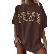KimSoong Oversized Shirts for Women Christian YHWH Letter Print Tee Vintage Jesus Faith Inspirational Casual Tee Tops