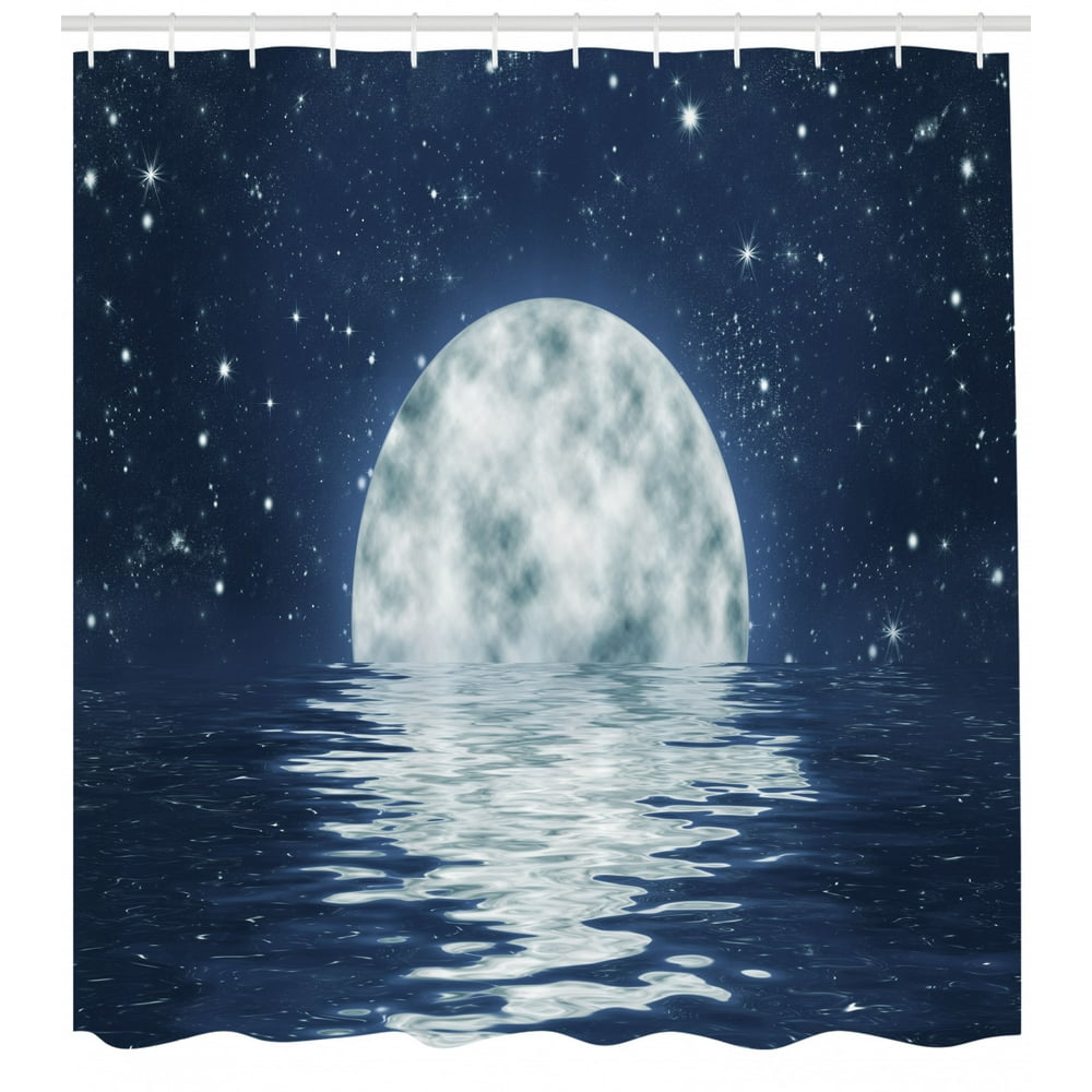 Moon Shower Curtain, Moon Setting over the Sea with Waves Night Sky