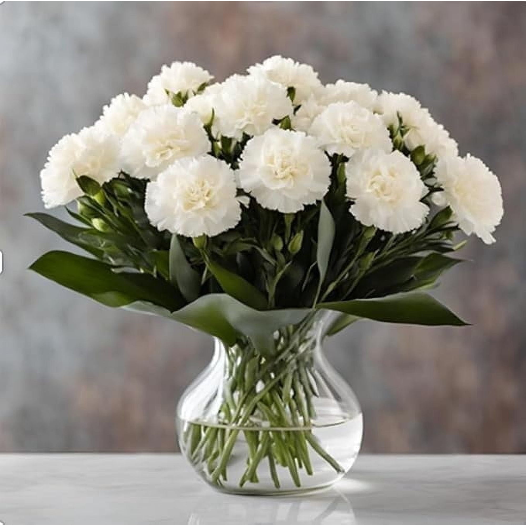 KaBloom: 24 White Carnation in vase, Next-Day Delivery, Gift for Every Occasion.