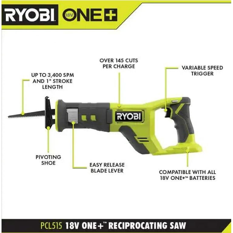 Ryobi 18V Cordless Battery Powered Reciprocating Saw with