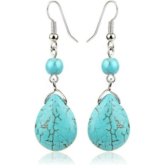 Turquoise Earrings for Women Double Lapis Lazuli Drop Earrings Natural Stone Round Bead Dangle Earrings Fashion Jewelry Gift