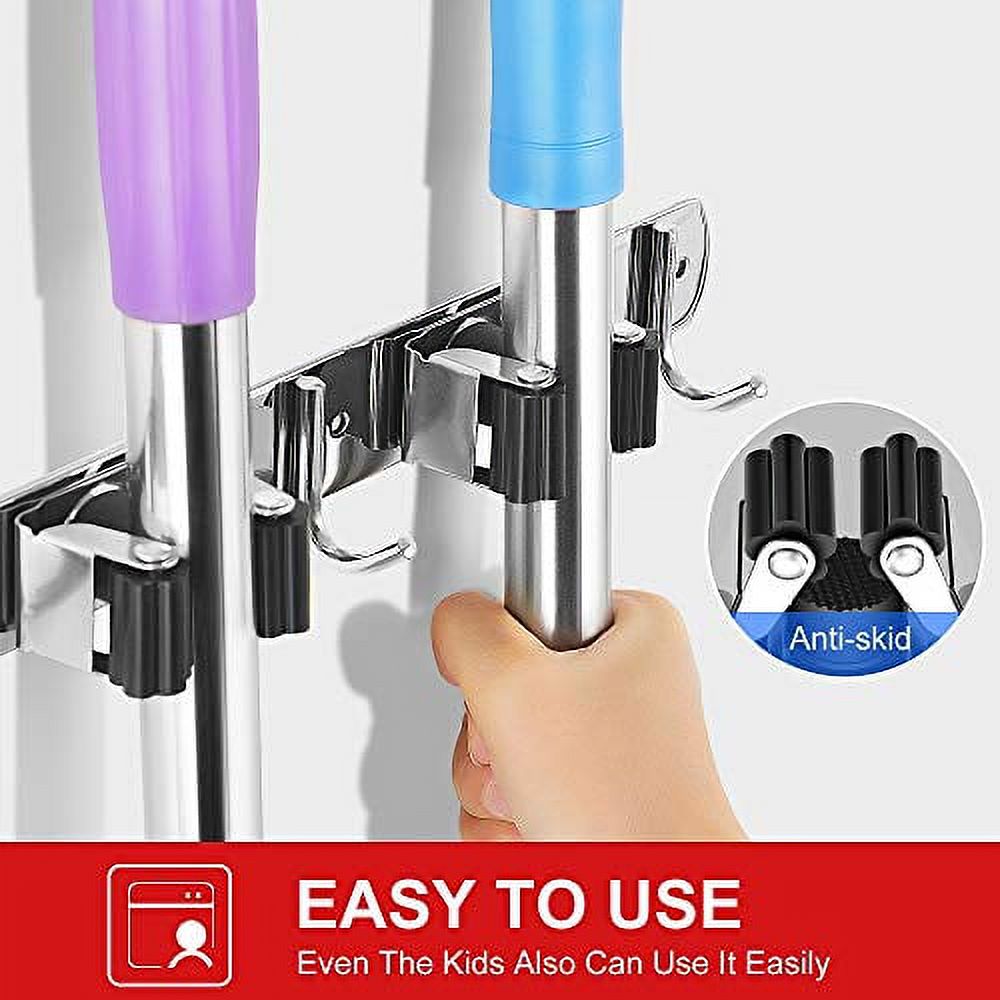 IMILLET Broom and Mop Holder Wall Mounted Broom Holder Stainless Steel Mop Holder Self Adhesive Heavy Duty Hooks Storage Organizer for Laundry Room Garden Garage Closet Kitchen ?2 Pack? - image 3 of 3