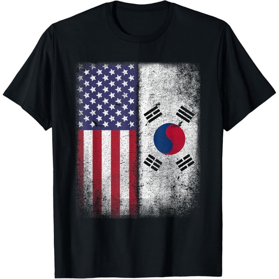 South Korean American Flag T-shirt Korea Usa America Gift T-ShirtMen and women, Black T-shirt, size: Extra large