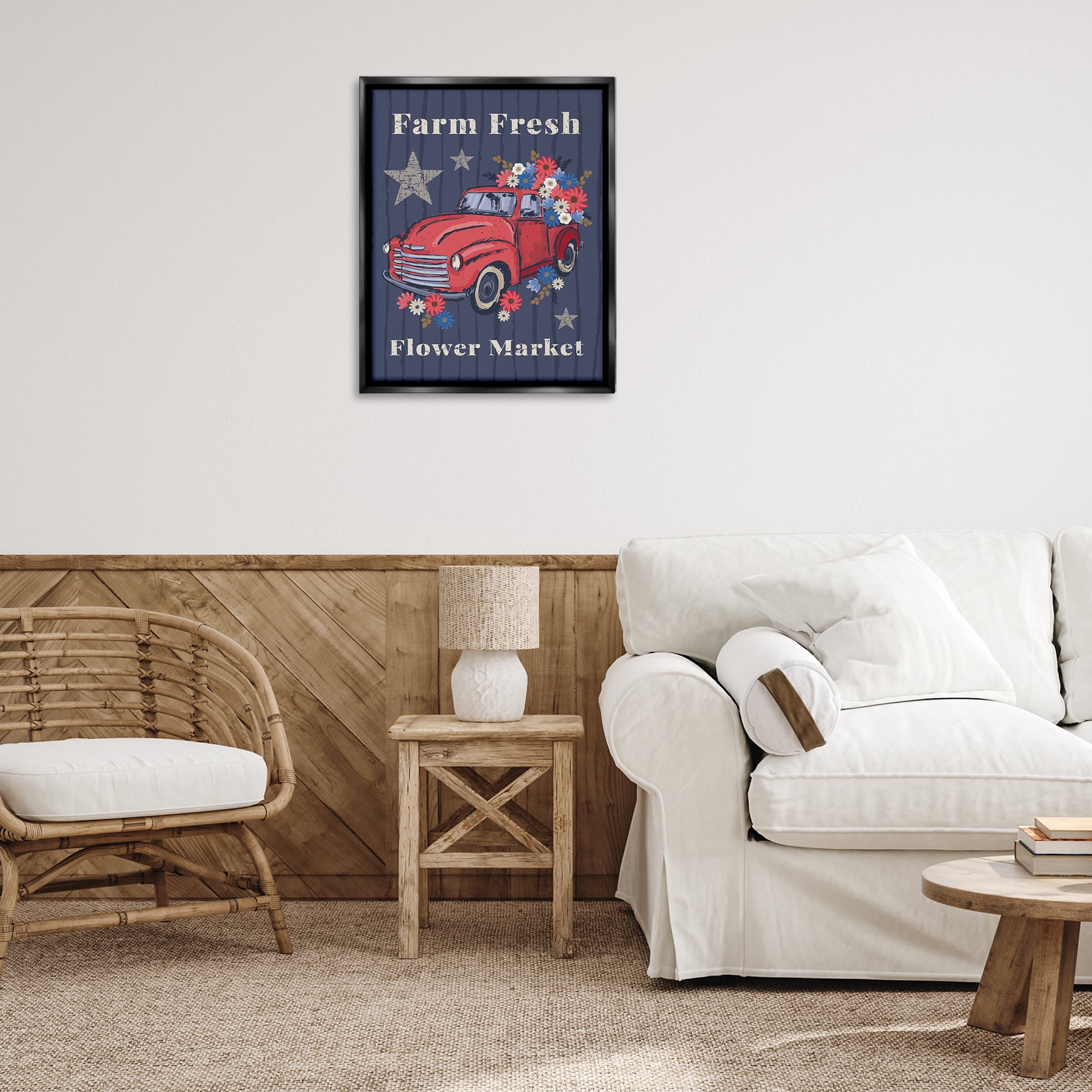 Stupell Industries Farm Fresh Patriotic Market Patriotic Painting Black Floater Framed Canvas Art Print Wall Art, 25 x 31