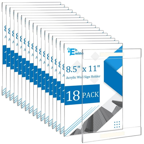 EHWINE 18 Pack 8.5 x 11 Wall Mount Acrylic Sign Holder, Horizontal Wall Signs Photo Menu Flyer Display Holders, Plastic Clear Acrylic Wall Frames for