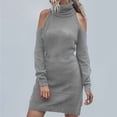 thumbnail image 4 of Sweater Dresses for Women Casual Solid Long Sleeve Womens Round Neck Tunic Tops Sweater Dress, 4 of 5