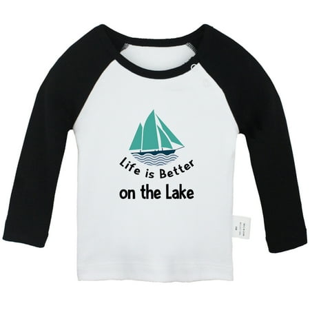 

Life is Better on the Lake Funny T shirt For Baby Newborn Babies T-shirts Infant Tops 0-24M Kids Graphic Tees Clothing (Long Black Raglan T-shirt 18-24 Months)