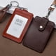thumbnail image 1 of Badge Holder with Lanyard, Leather ID Badge Card Holders Transparent Badges for Protection Business Card, Student ID and Bus Card (Dark Brown + Brown), 1 of 5