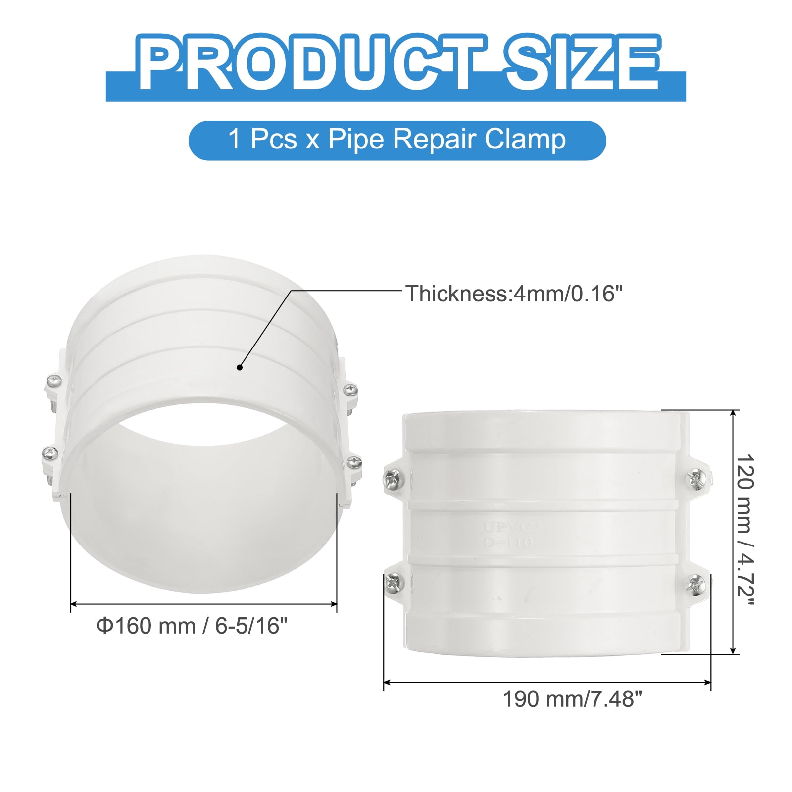 Uxcell Water Pipe Repair Clamp for Leak Sealing and Repairing Plastic Pipes 6-5/16"