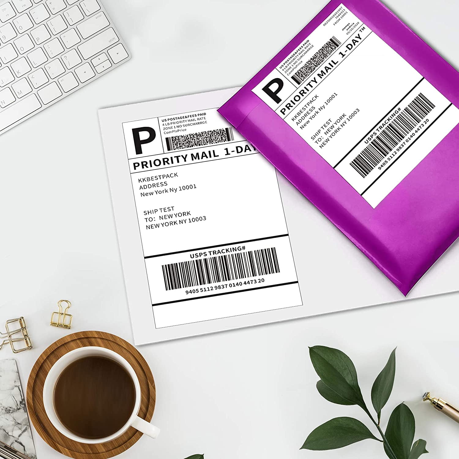 KKBESTPACK Half Sheet Shipping Labels for Laser and Inkjet Printers – 2 Per Page Self Adhesive Mailing Labels for Packages – White 8.5 x 5.5 Postage ...