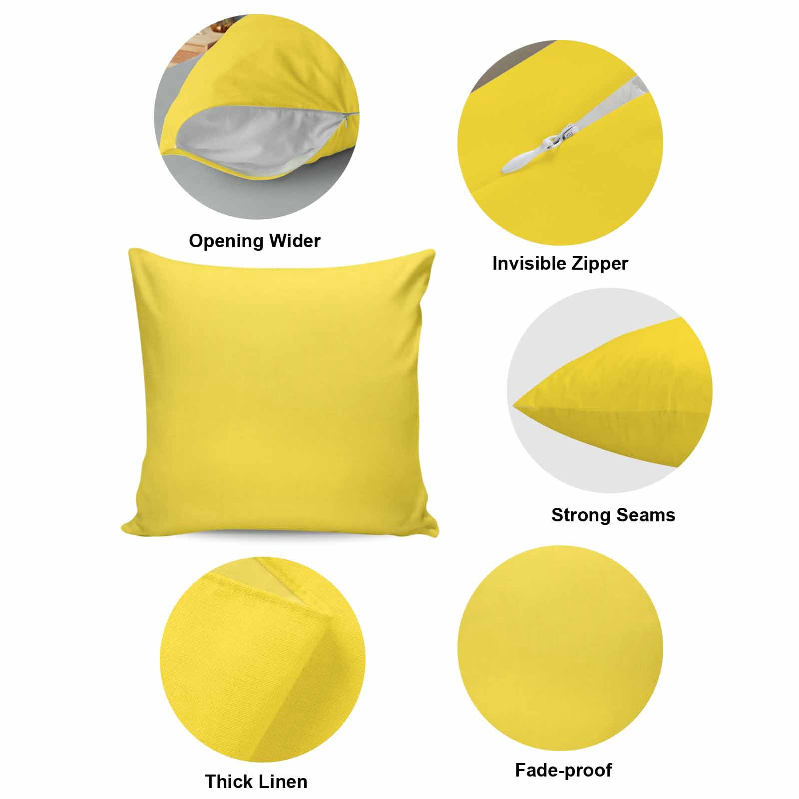 Throw Pillow Covers 26 x 26 Inch, Yellow Cotton Linen Pillows Cases, Pure Yellow Square Cushion Covers for Couch Sofa Bed