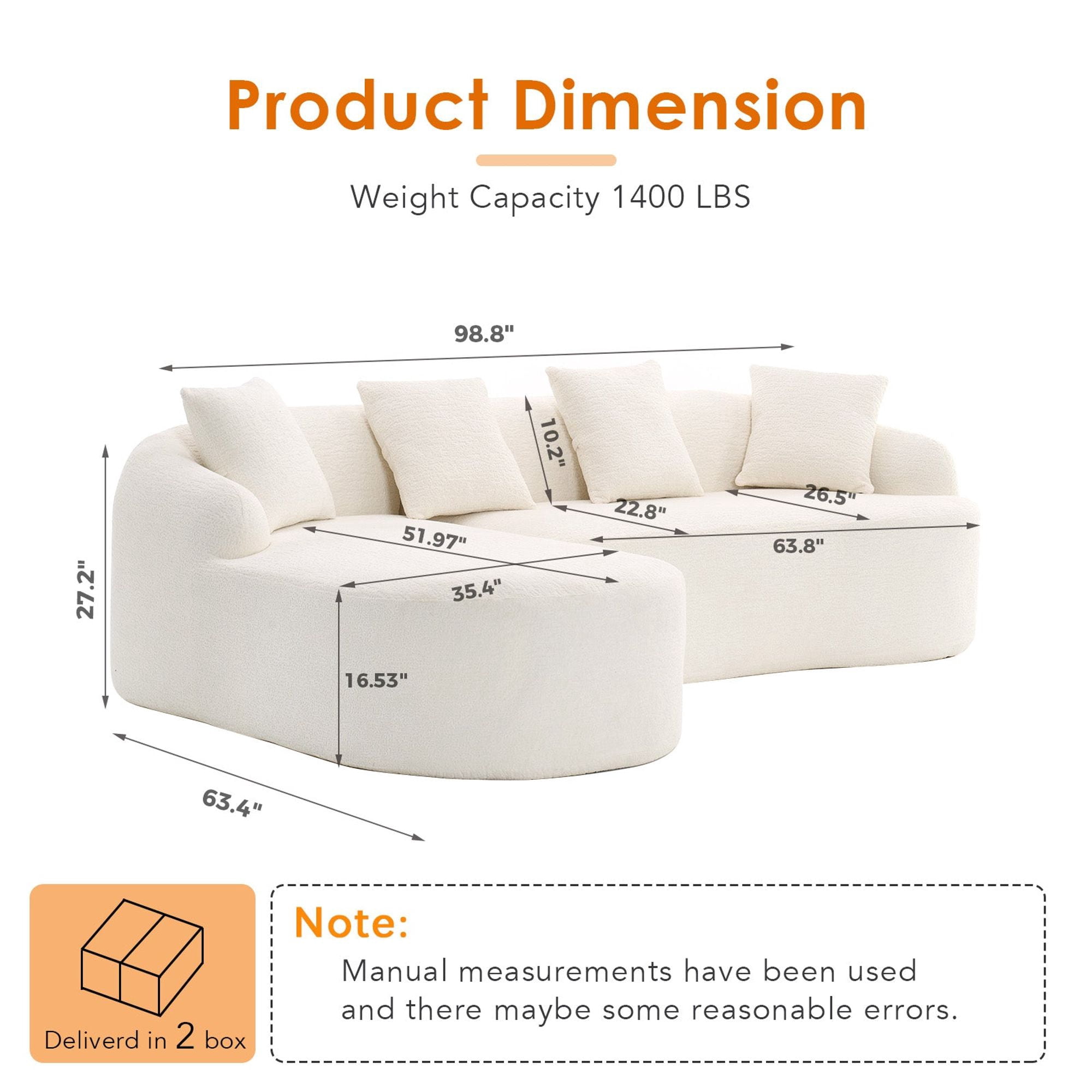 Sailvan L-Shape Sectional Sofa, 30D High-Density Foam Modular Chenille Couch for Living Room