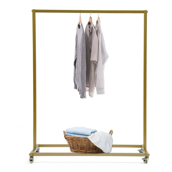Fichiouy Metal Garment Rack Clothes Organizer Rack with Wheels for Living Room Bedroom Gold