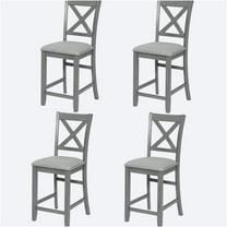 JERFIT Modern Gray Upholstered Counter Height Dining Chairs Set of 4, Wood Kitchen Bar Stools with Padded Seat, Ergonomic Backrest for Dining Room, Kitchen Island