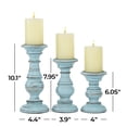 thumbnail image 4 of DecMode Traditional and Timeless Mango Wood Pillar Candle Holder Set of 3, 6", 8", 10"H, Light Blue Finish, 4 of 12