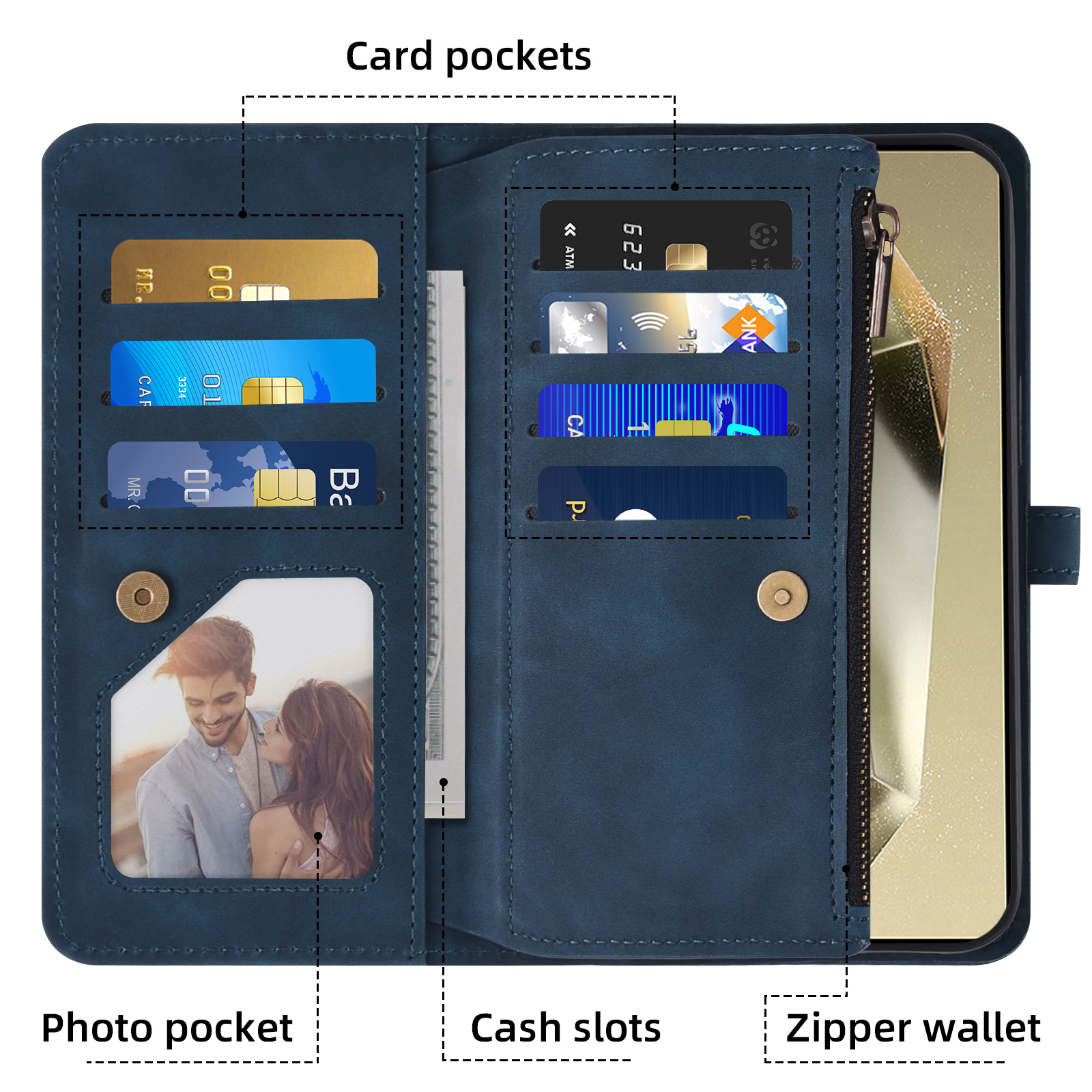 Asuwish Phone Case for Samsung Galaxy S25 Ultra 5G Wallet Cover With Tempered Glass Screen Protector Crossbody Wrist Strap Flip Pattern Zipper Card Holder Cell S25Ultra 25S S 25 25Ultra 6.9 2025 Blue