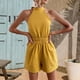 thumbnail image 4 of Gibobby pantalones de yoga Mono de color sólido para mujer, cuello colgante de verano, sin mangas, sin espalda, con cordones(Amarillo， S), 4 of 5
