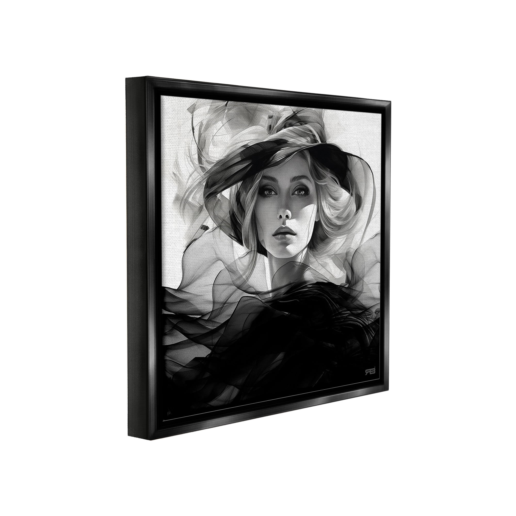 Stupell Industries Woman & Flowing Fabrics Abstract Painting Black Floater Framed Canvas Art Print Wall Art, 25 x 25