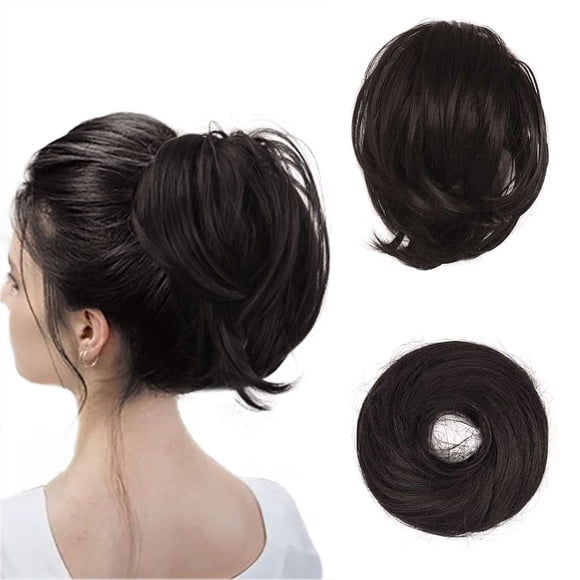 BARSDAR Brown Hair Bun Ponytail Extension, Straight Synthetic Hair Bun Hairpiece For Women, Fully Short Ponytail Bun Extensions Elastic Brown Hair Bun Scrunchies Girls Daily - Dark Brown