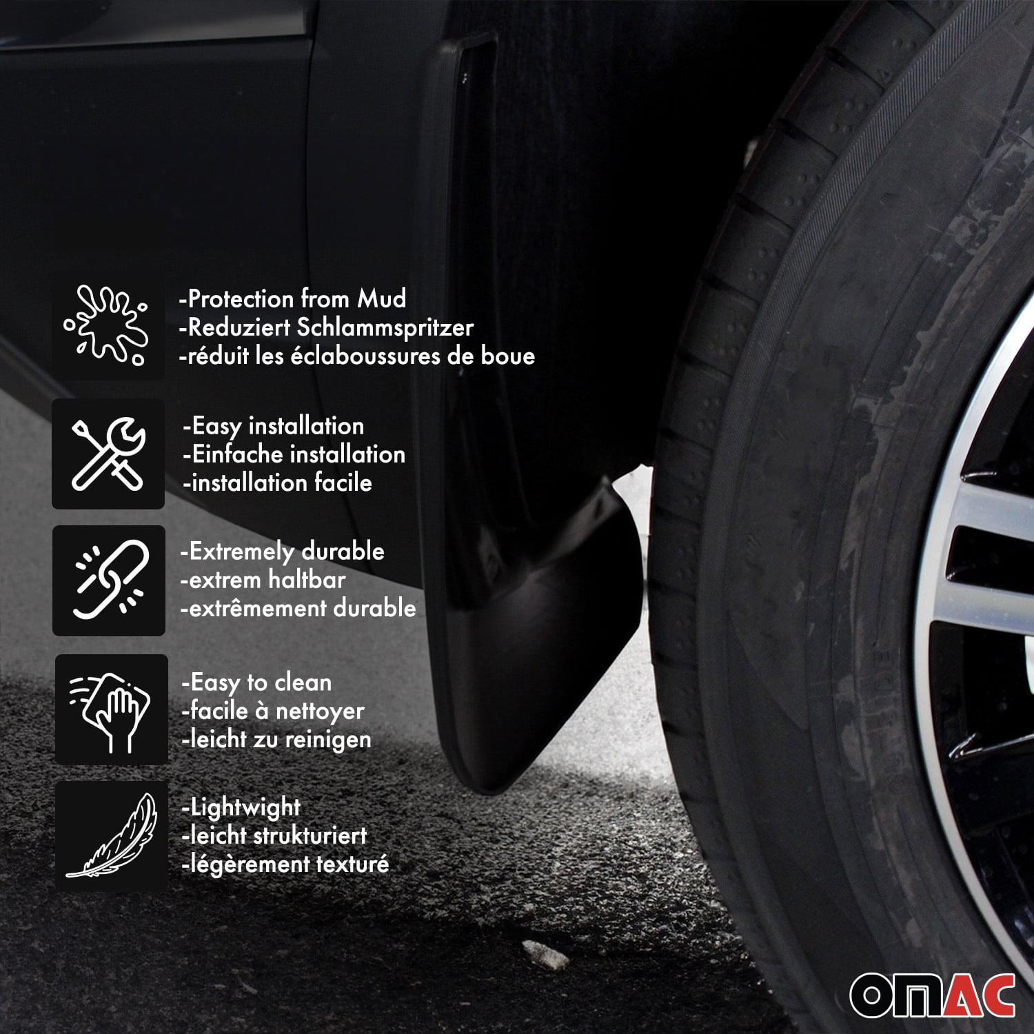 OMAC Mud Guards Splash Mud Flaps for Mercedes GL Class X164 2007-2012 ABS Black 2Pcs