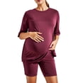 thumbnail image 2 of AnuYalue Women 2 Piece Maternity Set Summer Casual Crew Neck Shirts Biker Shorts Solid Color Yoga Shorts, 2 of 3