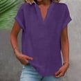 thumbnail image 3 of Kixjoy Womens Short Sleeve Tops V Neck Lounge Henley Top Trendy Plus Size Summer Blouse Soft Soild Holiday Women's Clothing, Purple 2XL, 3 of 6