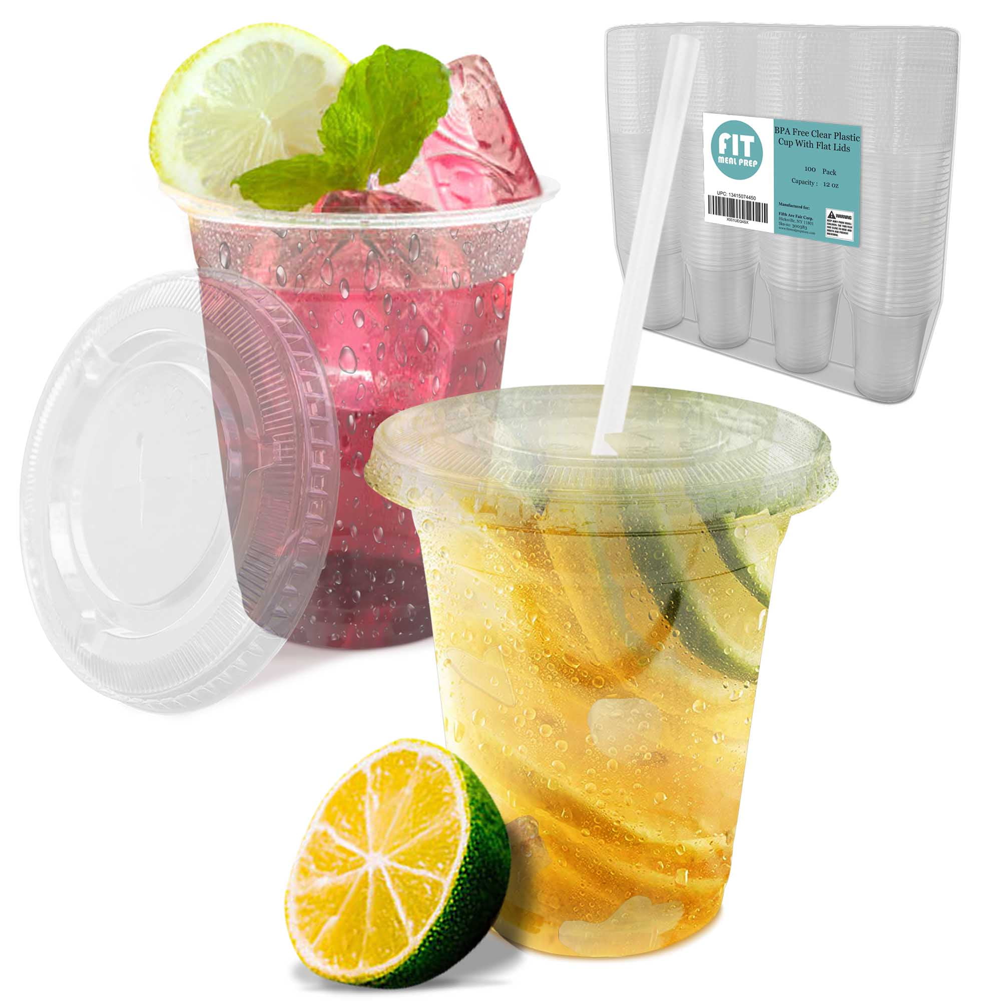 [100 Pack] 12 oz Clear Plastic Cup with Lid BPA Free Take Out
