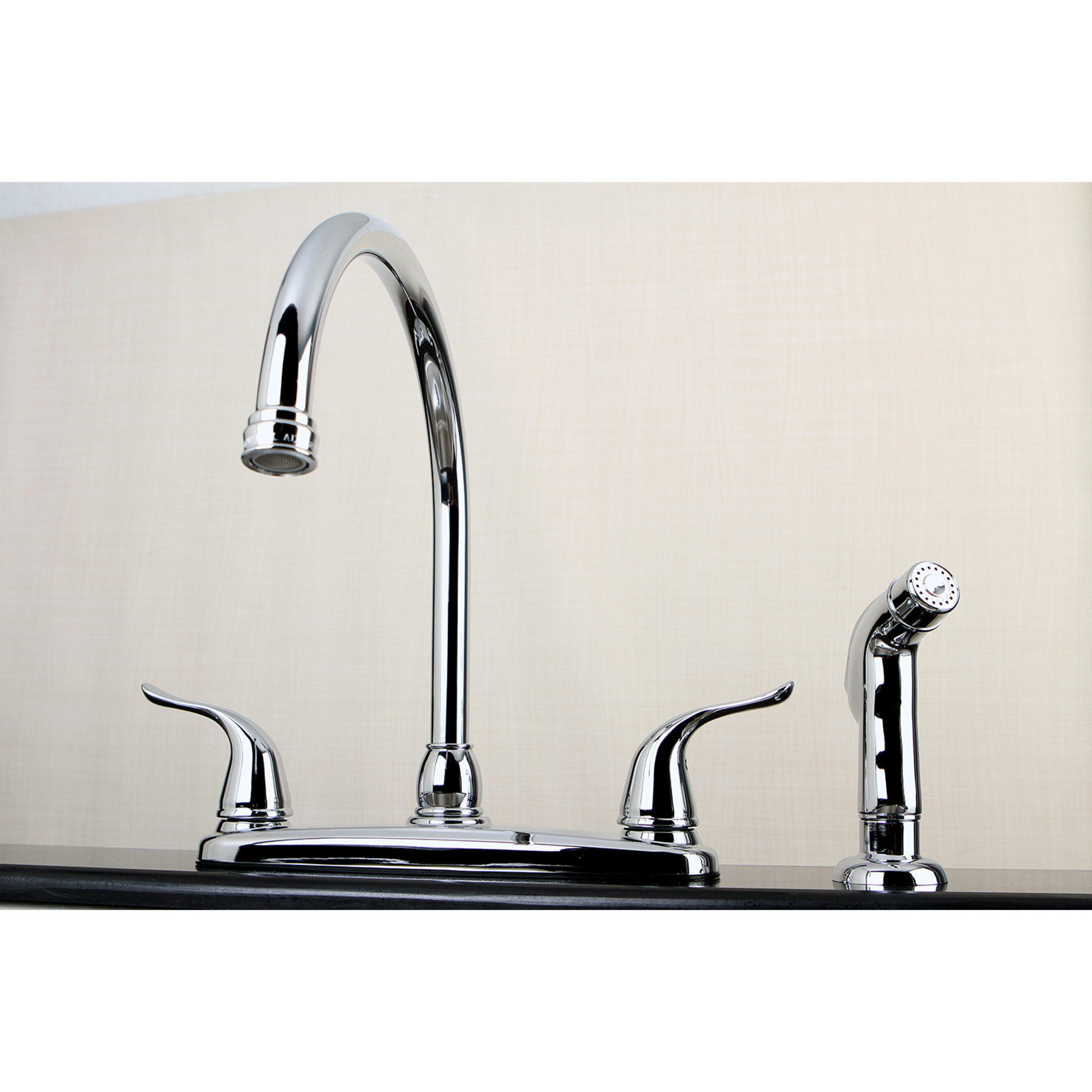 Kingston FB2791YLSP Yosemite Two-Handle 4-Hole 8" Centerset Kitchen Faucet with Side Sprayer in Polished Chrome