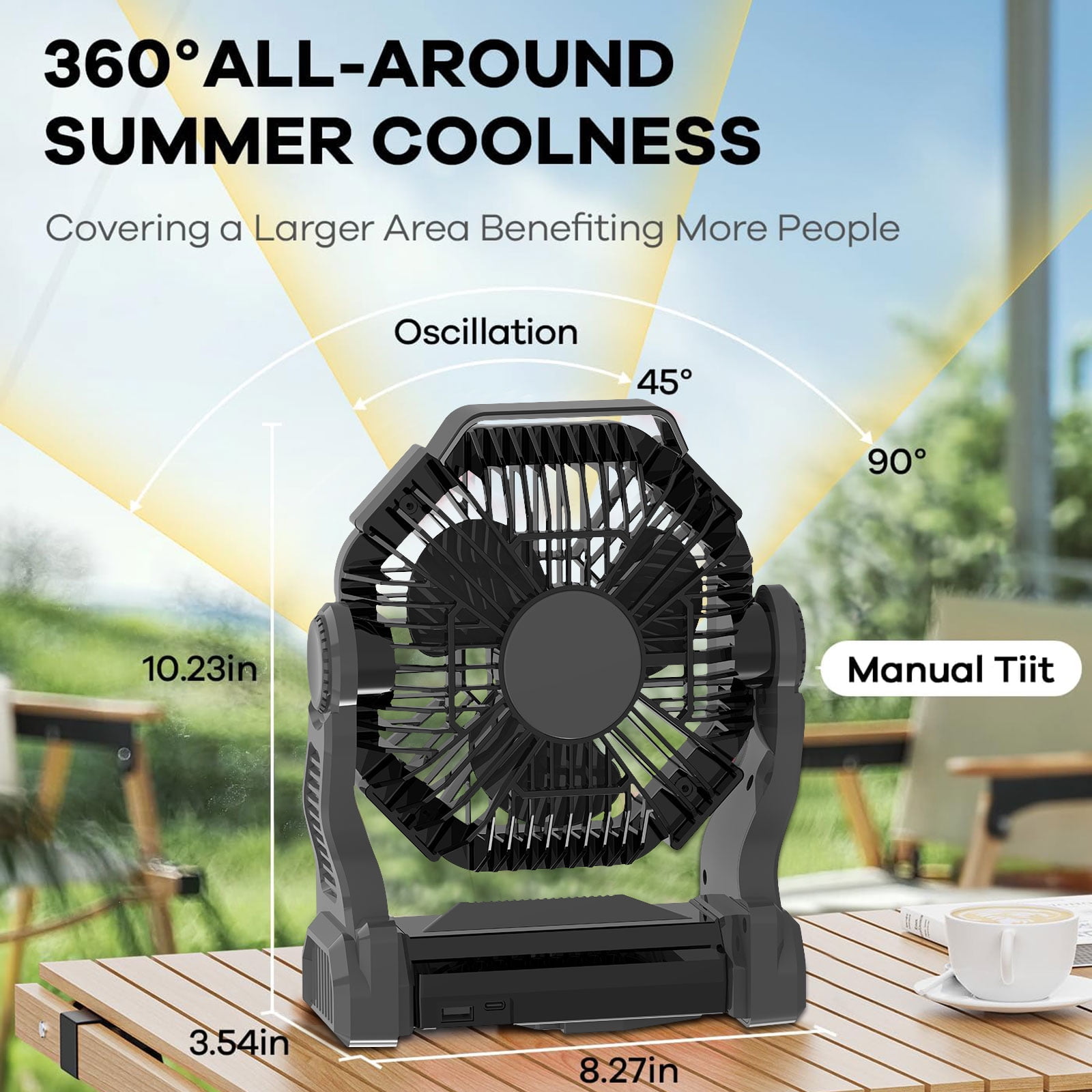 GVDV Camping Fan with LED Lantern, Portable Battery Operated Outdoor Fan, Personal Rechargeable Desk Fan for Travel, Hiking, Fishing, Picnic
