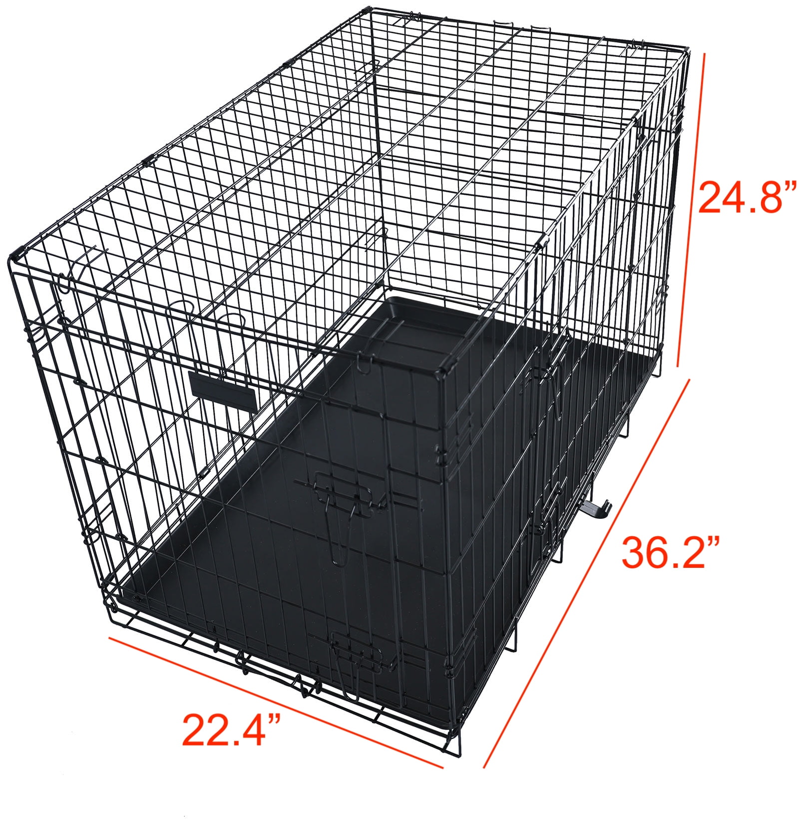 Elevon Foldable 2-Door 36" Metal Pet Crate for Dogs & Cats with Leak-Proof Tray