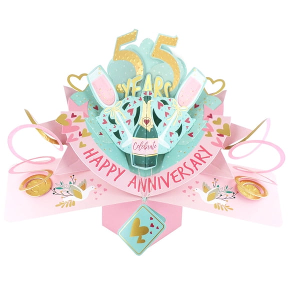 55 years Happy 55th Anniversary Love Kates Pop-Up Card with Champagne & Hearts POP216