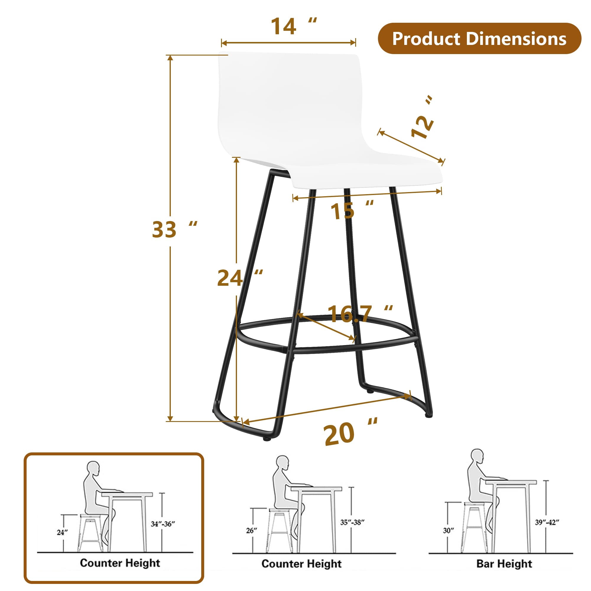 Apeaka Swivel Bar Stools with Backs Plastic Counter Height Stools Set of 4 White