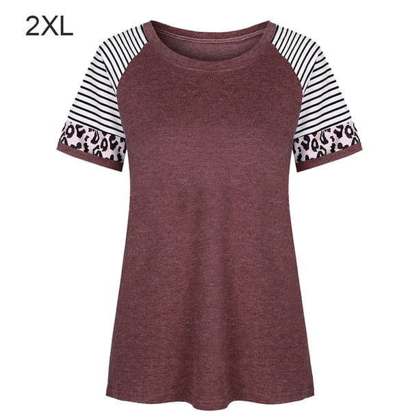 Camiseta de mujer Blusa de manga corta con estampado de rayas FleinngHoz JD710495508