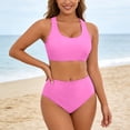 thumbnail image 2 of Women's High Waisted Bikini Sets with Push Up Top - 2 Piece Tummy Control Swimsuits Spaghetti Strap Bathing Suits, Solid Color Beach Wear(Pink,M), 2 of 6
