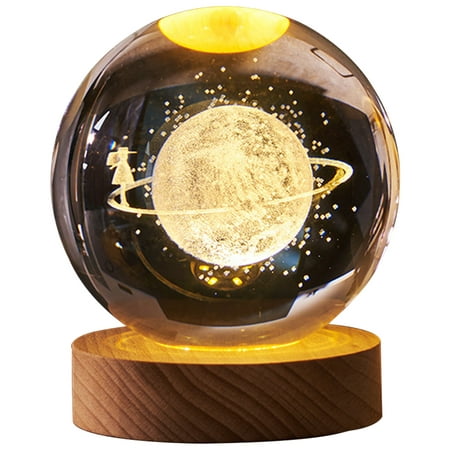 

Relax love 3D Crystal Ball USB Glowing Crystal Planet Light with Wooden Base Creative Engraved Planet Sphere Night Light for Home Office Decor