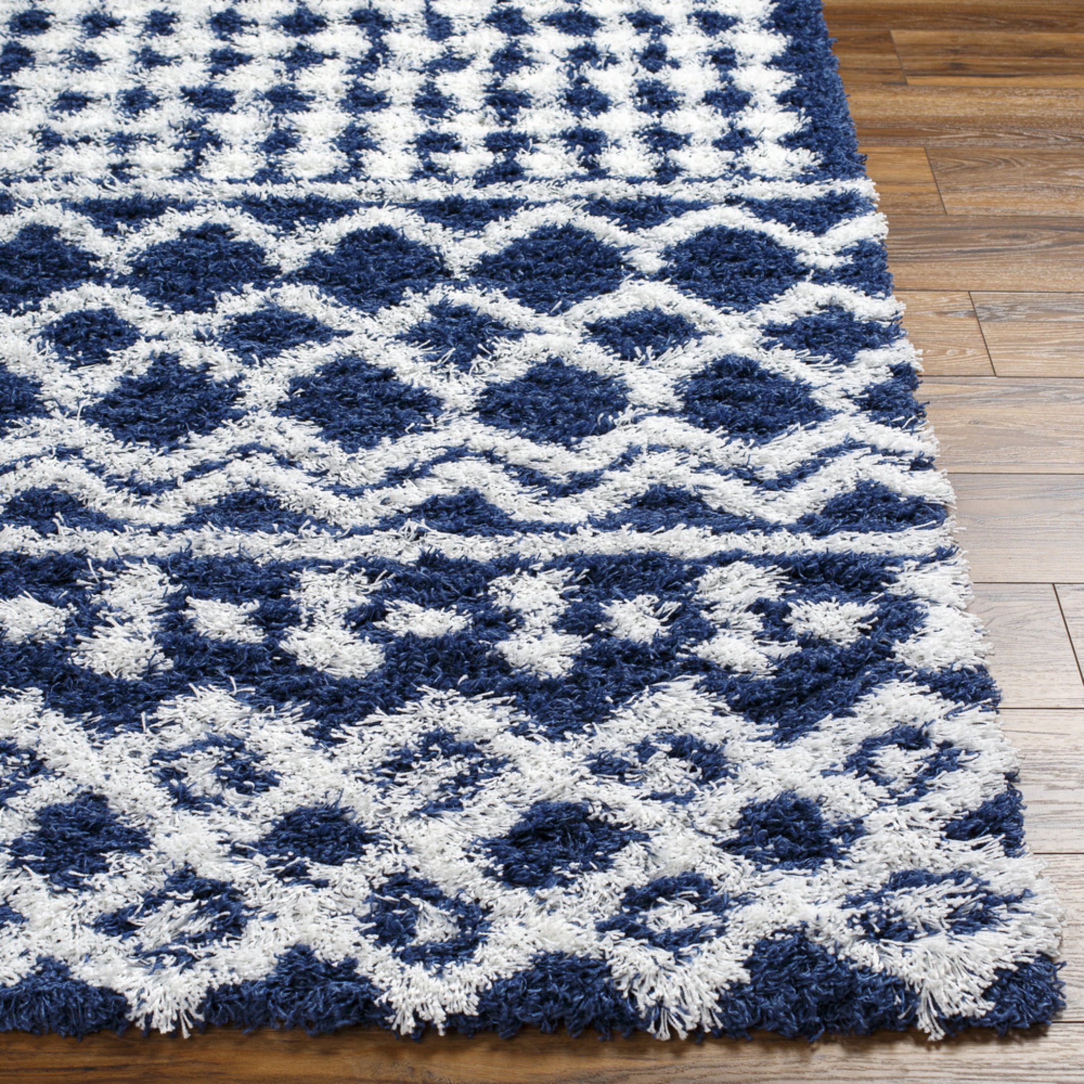Livabliss Area Rugs for Living Room, 8x10 Urban Shag Global Navy Rug, Bedroom Dining Room Home Decor Stain Resistant Carpet (7'10" x 10'2")