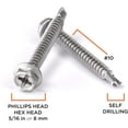 thumbnail image 3 of THE CIMPLE CO - 100pc Stainless Steel Self Drilling Tapping Screws #10 x 1" Hex and Phillips, 3 of 9