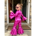thumbnail image 6 of vastwit Little Girls Shiny Metallic Flare Jumpsuit Disco Themed 70s Birthday Party Outfit Hot Pink 5T, 6 of 7