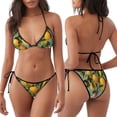 thumbnail image 3 of Lsque Retro Warm Lemon Flower Pattern Women Two Piece Swimsuit Sexy Swimwear Halter String Triangle Bikini Sets, 3 of 6
